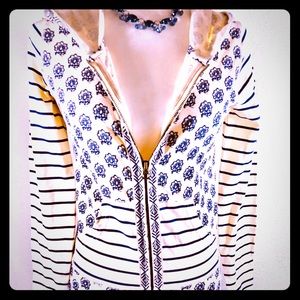 Lucky Lotus Super soft knit cream and navy hoodie